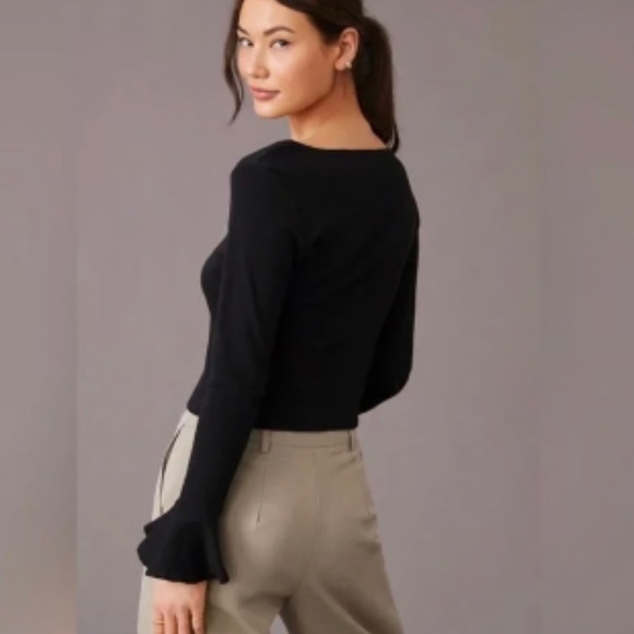 ANTHROPOLOGIE MAEVE Black Flouncy Bell Sleeves Crop Top - Picture 2 of 5